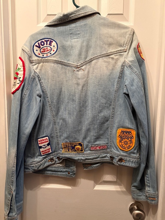 Vintage Denim Jacket Patches vote, cannabis, bowling, motorcycle, Large unisex - Picture 7 of 10